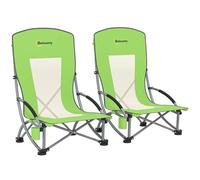 Outsunny Juego de 2 sillas de playa plegables, silla baja de camping con respaldo de malla, bolsa de transporte y portavasos para jardín, picnic al aire libre, festivales, viajes, color verde