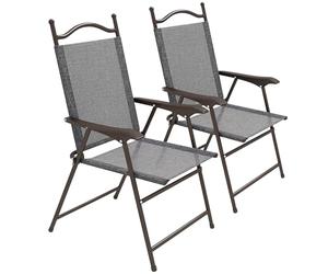 Outsunny Juego de 2 sillas plegables de jardín con reposabrazos, asiento de tela de malla transpirable, sillas deportivas para patio, camping, para adultos, color gris