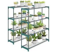 Outsunny Juego de 2 Soportes para Plantas de 4 Niveles para Interior y Exterior, Estanterías para Plantas de Acero con Conectores para Fácil Montaje, Estantes para Macetas, Jardín, Balcón, Verde