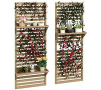 Outsunny Juego de 2 soportes para plantas de interior con estantes colgantes para plantas y trepadoras enrejado de listones para balcón y terraza madera maciza madera natural