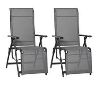 Outsunny Juego de 2 tumbonas ajustables plegables de acero textiline reclinables con 10 posiciones de espalda y piernas, color gris