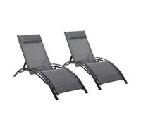 Outsunny juego de 2 tumbonas de jardín relax con marco de aluminio tumbonas reclinables con respaldo ajustable en 5 posiciones y reposacabezas para terraza balcón 171x64x82 cm gris