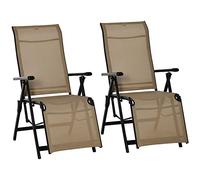 Outsunny Juego de 2 tumbonas para exteriores ajustables plegables de acero con 10 posiciones de espalda y pierna, color beige
