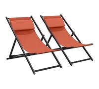 Outsunny - Juego de 2 tumbonas plegables con reposacabezas de textileno, tumbona jardín al aire libre reclinable de playa, camping, piscina, terraza, 60 x 100 x 85 cm, rojo ladrillo