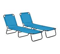 Outsunny Juego de 2 tumbonas plegables con respaldo ajustable de 5 posiciones, tumbona reclinable portátil para exteriores con tela de malla transpirable, color azul cielo