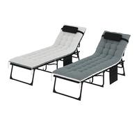 Outsunny - Juego de 2 tumbonas plegables de textilene, tumbona de jardín al aire libre reclinable, cojín reposacabezas, bolsillo lateral, para patio, piscina, terraza, 60 x 190 x 31 cm, gris y negro