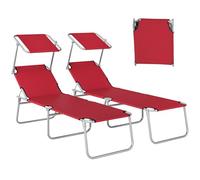 Outsunny Juego de 2 tumbonas plegables para exteriores, respaldo ajustable de 4 niveles, tumbona reclinable con ajuste de ángulo para playa, jardín, patio, color rojo