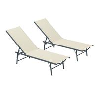 Outsunny Juego de 2 Tumbonas Plegables Reclinables en 5 Posiciones con Estructura Metálica y Asiento de Malla Transpirable Crema