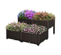 Outsunny juego de 4 jardineras de exterior jardineras cuadradas imitación a mimbre combinación libre maceteros para jardín patio 40x40x26/44 cm marrón