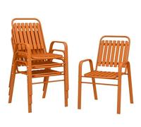 Outsunny Juego de 4 sillas de jardín apilables con respaldo alto y reposabrazos, sillas de exterior de plástico PP y acero, para patio, balcón, terraza, exterior e interior, 56 x 66 x 91 cm, naranja