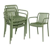 Outsunny Juego de 4 sillas de jardín apilables de polipropileno anti UV, sillas para comedor de exterior con respaldo ergonómico con láminas y reposabrazos, para patio, balcón, terraza, exterior