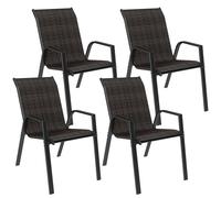 Outsunny Juego de 4 sillas de jardín apilables, silla de exterior con reposabrazos y revestimiento de resina trenzada marrón