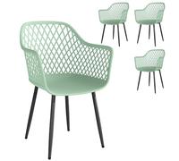 Outsunny Juego de 4 sillas de jardín de polipropileno anti UV, sillas para comedor de exterior con respaldo diamantado, reposabrazos, patas de metal, para patio, balcón, terraza exterior, 56 x 51 x 84