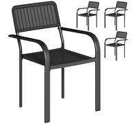Outsunny Juego de 4 Sillas de Jardín Exterior Apilables con Reposabrazos Respaldo y Marco de Acero 55x60x83 cm Negro
