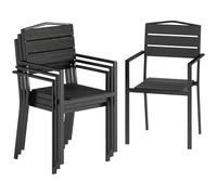 Outsunny Juego de 4 Sillas de Jardín Exterior Apilables, Sillas Terraza Exterior con Reposabrazos, Asiento y Respaldo de HDPE con Listones, Estructura Metálica Resistente, 52x51x90 cm, Negro