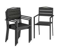 Outsunny Juego de 4 Sillas de Jardín Exterior Apilables, Sillas Terraza Exterior con Reposabrazos, Asiento y Respaldo de HDPE con Listones, Estructura Metálica Resistente, 52x51x90 cm, Negro