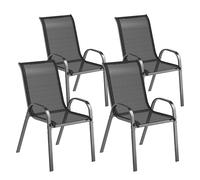 Outsunny Juego de 4 Sillas de Jardín Exterior, Sillas Terraza Exterior Apilables, Sillas de Jardín con Tela Transpirable, Marco de Acero, Reposabrazos y Respaldo, 54x71x93 cm, Negro