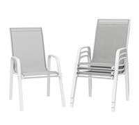 Outsunny Juego de 4 Sillas de Jardín Exterior Sillas Terraza Exterior Apilables Sillón de Comedor con Tela Transpirable Marco de Metal Reposabrazos y Respaldo 54x75,5x95 cm Gris Claro