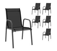 Outsunny Juego de 6 Sillas de Jardín Exterior Apilables, Sillas Terraza Exterior con Reposabrazos, Asiento y Respaldo de Malla Transpirable, Estructura Metálica Resistente, 51x69x87 cm, Negro