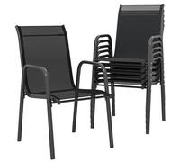 Outsunny Juego de 6 Sillas de Jardín Exterior Apilables, Sillas Terraza Exterior con Reposabrazos, Asiento y Respaldo de Malla Transpirable, Estructura Metálica Resistente, 51x69x87 cm, Negro