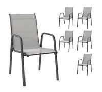 Outsunny Juego de 6 Sillas de Jardín Exterior Apilables, Sillas Terraza Exterior con Reposabrazos, Asiento y Respaldo de Malla Transpirable, Estructura Metálica Resistente, 51x69x87 cm, Gris Claro