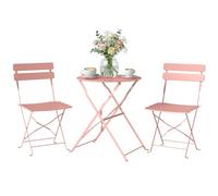 Outsunny - Juego de bistró de jardín de 3 piezas, san montaje, mesa y 2 sillas plegables de metal con doble protección antioxidante, muebles de balcón y terraza elegantes, color rosa