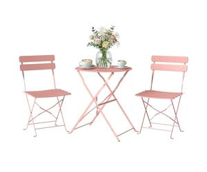 Outsunny - Juego de bistró de jardín de 3 piezas, san montaje, mesa y 2 sillas plegables de metal con doble protección antioxidante, muebles de balcón y terraza elegantes, color rosa