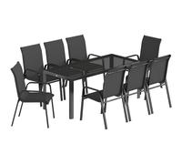 Outsunny Juego de Comedor de Jardín 9 Piezas, Mesa y Sillas para 8 Personas, Set de Exterior con Sobre en Vidrio Templado, Negro Aosom España