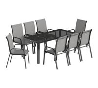 Outsunny Juego de Comedor de Jardín 9 Piezas, Mesa y Sillas para 8 Personas, Set de Exterior con Tablero en Vidrio Templado, Gris