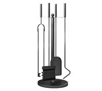 Outsunny Juego de Herramientas para Chimenea de 5 Piezas de Metal con Escoba Pala Tenazas Atizador y Soporte Ø25x54 cm Negro