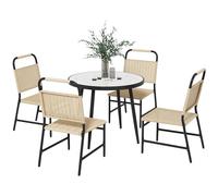 Outsunny Juego de jardín de 5 piezas con mesa de cristal efecto mármol y 4 sillas de ratán PE, salón de jardín y terraza, color caqui