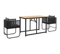 Outsunny Juego de jardín de ratán de 3 piezas con 2 sillas modernas de 50x51,5x67 cm y mesa rectangular de 110x60x75 cm en composite de madera, negro, gris y color madera