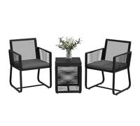 Outsunny Juego de Jardín de Ratán de 3 Piezas, Salón de Exterior con 2 Sillones con Cojines Desmontables y Mesa de Café de Cristal, Negro