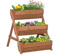 Outsunny Juego de jardineras elevadas de Madera de 3 Niveles de 66 L para Flores, Verduras, Hierbas, 65 x 75 x 76 cm, Color marrón