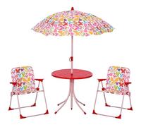 Outsunny Juego de mesa y silla de bistró para niños al aire libre con patrón de mariposa para jardín, patio, patio trasero con sombrilla extraíble y ajustable en altura