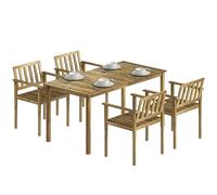 Outsunny Juego de mesa y sillas de jardín de 5 piezas, juego de comedor exterior con mesa de jardín con tablero de madera de acacia, 4 sillas con reposabrazos, para terraza, balcón, patio, color teca