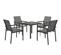 Outsunny - Juego de mesa y sillas para jardín, 5 piezas, con 1 mesa de comedor y 4 sillas, bandeja de cristal templado con agujero para sombrilla, color gris