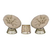 Outsunny - Juego de Muebles de Exterior, Mesa y Sillas de Jardín (3 piezas, con 2 sillones papasan giratorios, 1 mesitas redondas, 2 cojines grandes, incluidos poliéster, resina trenzada, color marrón