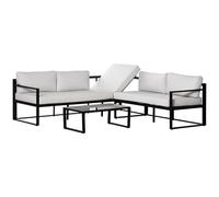 Outsunny Juego de Muebles de Jardín 3 Piezas de Aluminio Conjunto de Jardín Exterior con Mesa de Vidrio Sofá de 5 Plazas con Respaldo Regulable y Cojines Extraíbles 212x70x64 cm Negro y Gris
