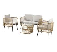 Outsunny - Juego de muebles de jardín (4 piezas, 2 plazas, 2 sillones + 1 mesa baja, bandeja de vidrio templado, 8 cojines, resina trenzada y metal, color beige