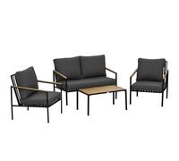 Outsunny - Juego de muebles de jardín (4 piezas, 4 personas, con sofá de 2 plazas, sillones y mesa de café, 8 cojines, acero negro poliéster, gris oscuro