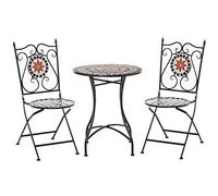 Outsunny Juego de Muebles de Jardín de 3 Piezas con 2 Sillas Plegables y 1 Mesa de Mosaico, Metal y Cerámica