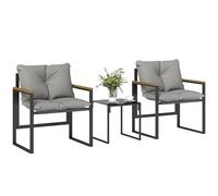 Outsunny Juego de muebles de jardín de 3 piezas con 2 sillones, 1 mesa baja, juego de muebles de jardín con tablero de cristal templado y cojines gruesos de metal y textileno para terraza, balcón