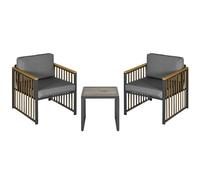 Outsunny Juego de Muebles de jardín de 3 Piezas con 2 sillones + 1 Mesa de Centro Cuadrada con Cojines de Acero, Aluminio y Resina Tejida
