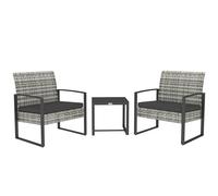 Outsunny Juego de muebles de jardín de 3 plazas 2 sillas con cojines + mesa de centro tapa de cristal templado 4-hilos de resina tejida imitación ratán gris claro