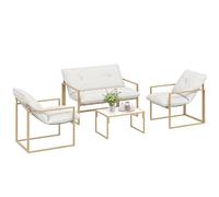 Outsunny Juego de muebles de jardín de 4 piezas con cojines extra gruesos de 15 cm - Conjunto de muebles de jardín y grupo de asientos bajos para patio - Sofá de 2 plazas con mesa de centro y 2