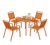 Outsunny Juego de Muebles de jardín de 5 Piezas, Mesa de jardín con 4 sillas apilables, Tablero de Listones de 80 cm, Estructura de Acero Inoxidable, Muebles de jardín, terraza, Patio, Naranja