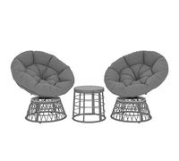 Outsunny Juego de salón de jardín de 3 piezas con 2 sillones giratorios papasan y 1 mesa de centro redonda 2 cojines grandes suministrados en resina de poliéster tejida gris