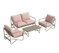 Outsunny Juego de salón de jardín de 4 piezas, juego de muebles de jardín de metal con sofá de 2 plazas, 2 sillones, mesa con tablero de metal, cojines gruesos, salón de exterior para patio o balcón