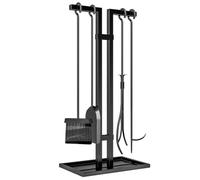 Outsunny Juego herramientas chimenea 5 piezas metal con soporte Negro | Juego de herramientas para chimenea con escoba, pala, tenazas, atizador